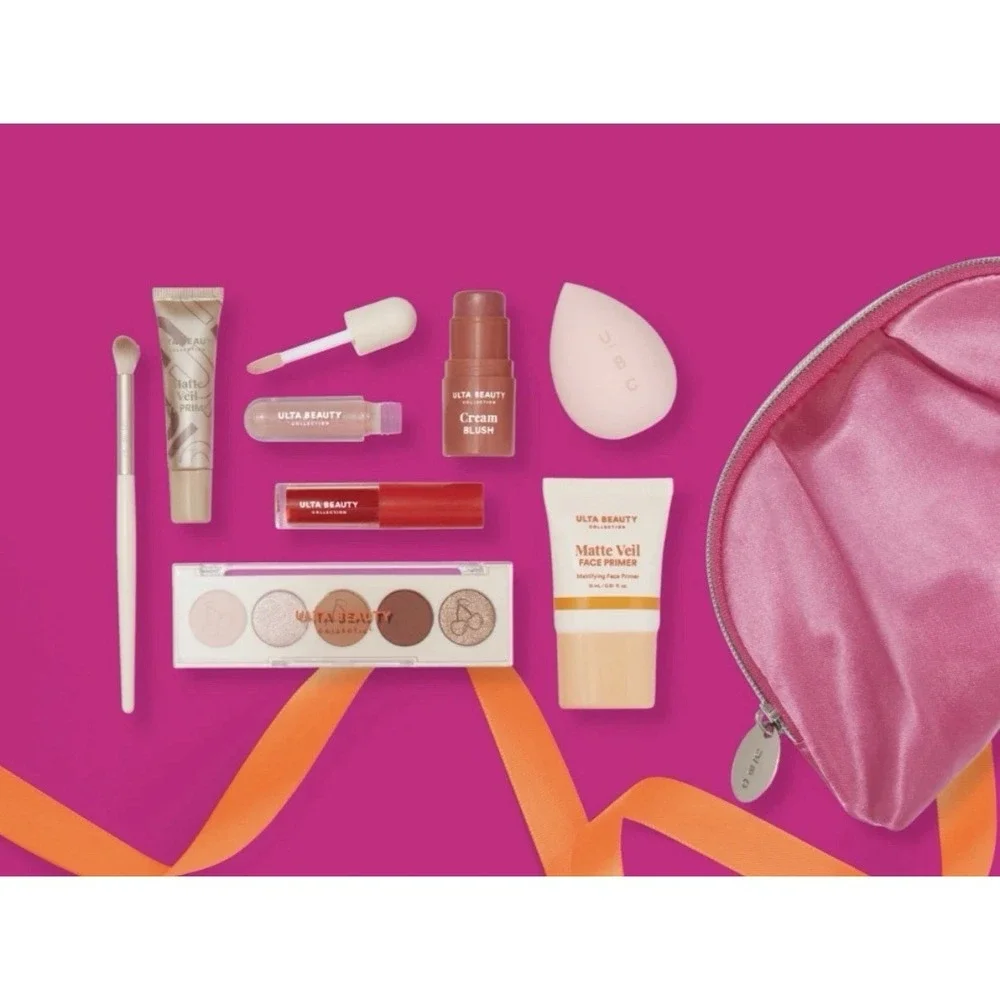 NWT ULTA BEAUTY COLLECTION 9‎ PC MAKEUP SET PINK POUCH BAG EYESHADOW BLUSH TOOLS